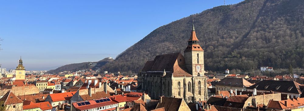 Panoramic view of Brasov's old town from the Black Tower viewing point